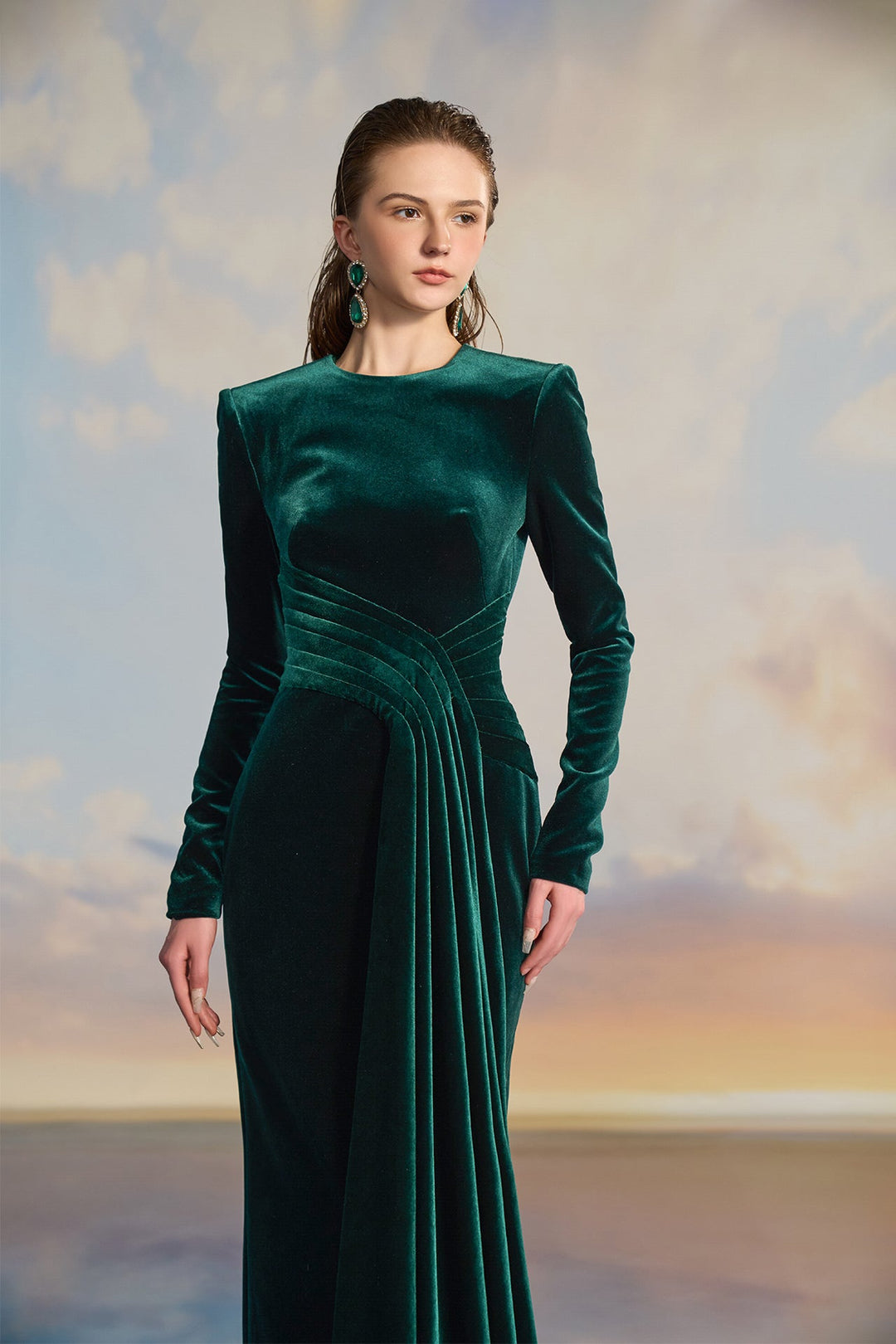 Emerald Green Velvet Evening Dress