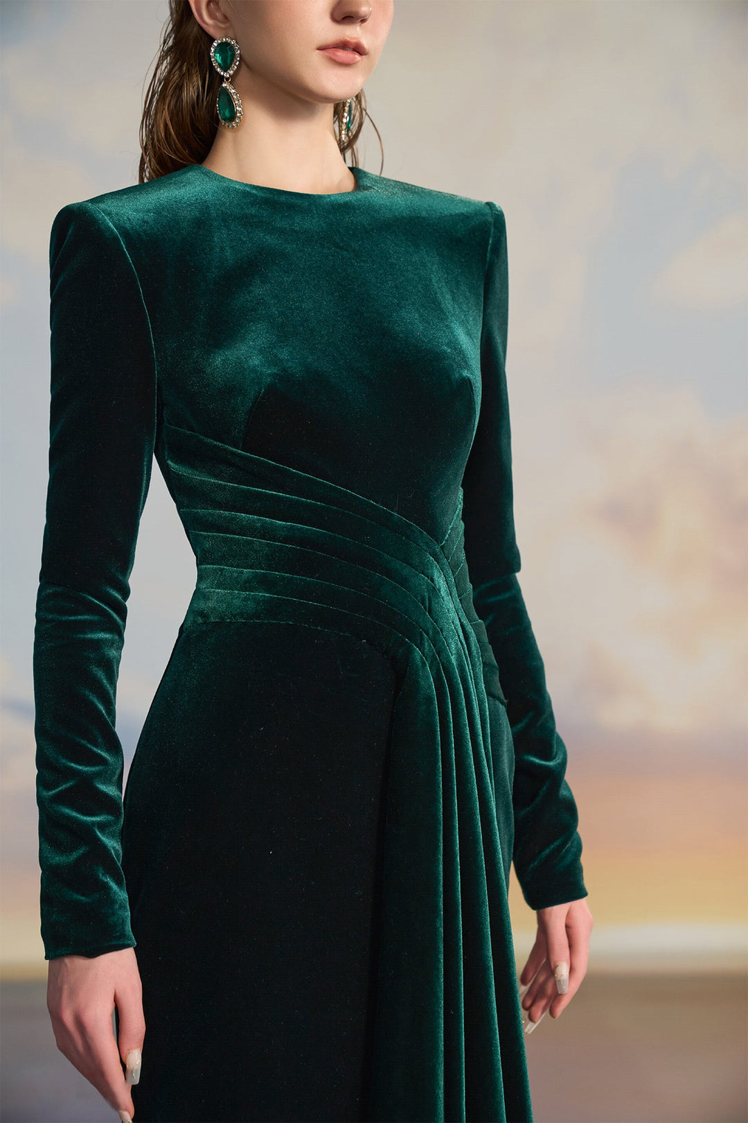 Emerald Green Velvet Evening Dress – M.R DESIGN