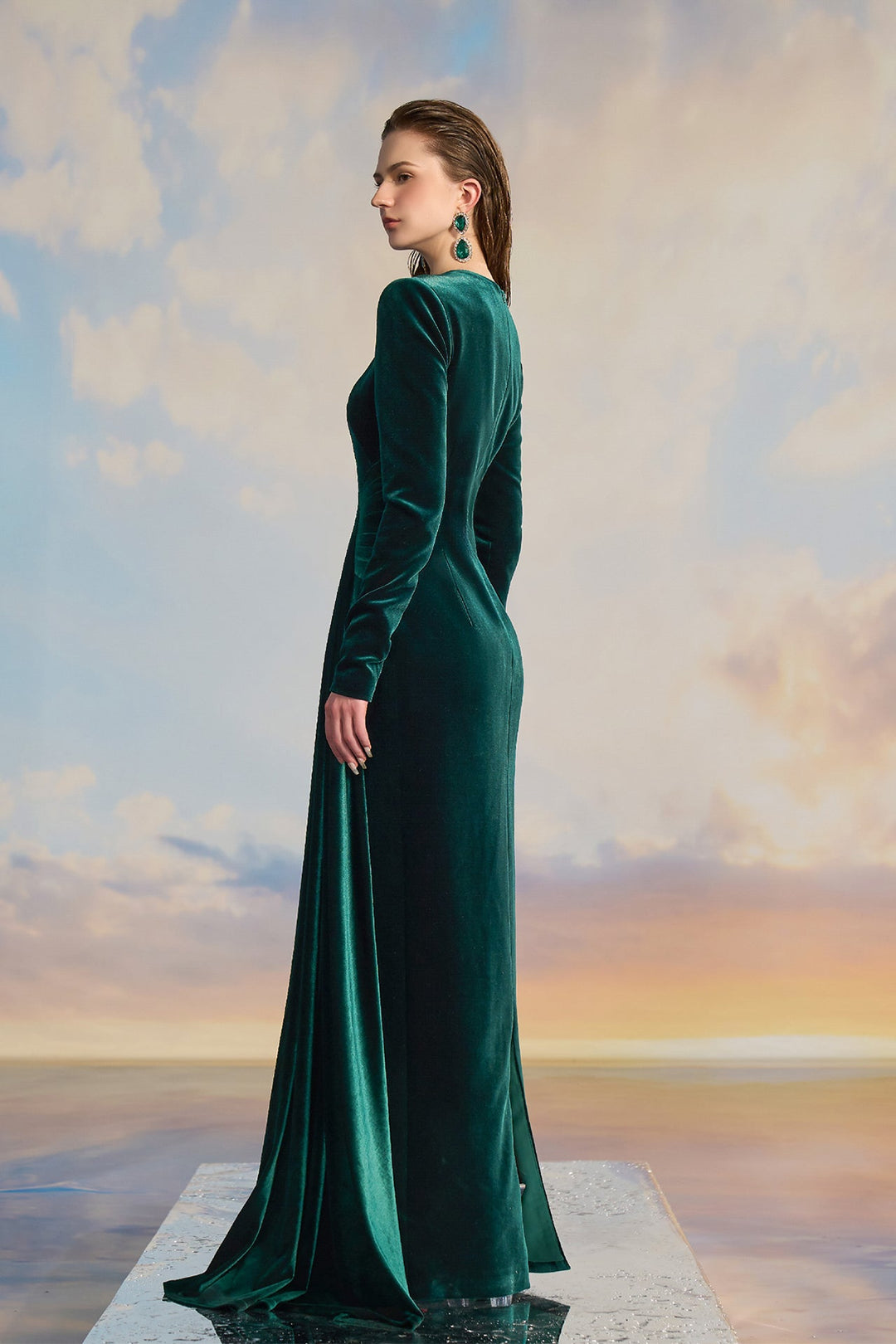 Emerald Green Velvet Evening Dress