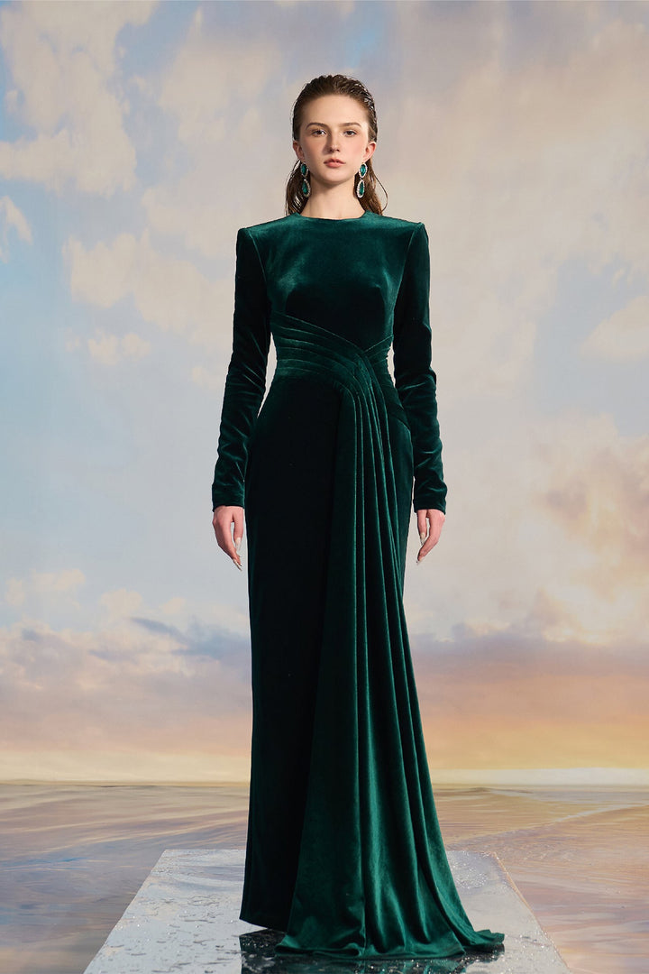 Emerald Green Velvet Evening Dress