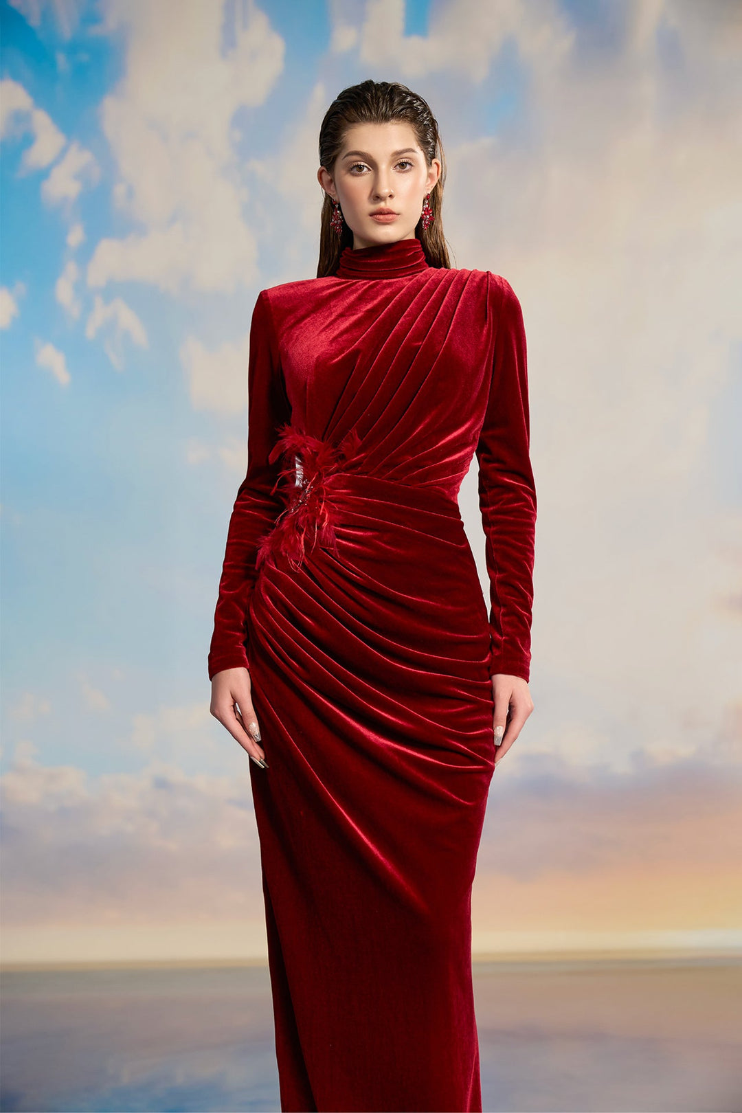 Red Velvet Turtleneck Dress