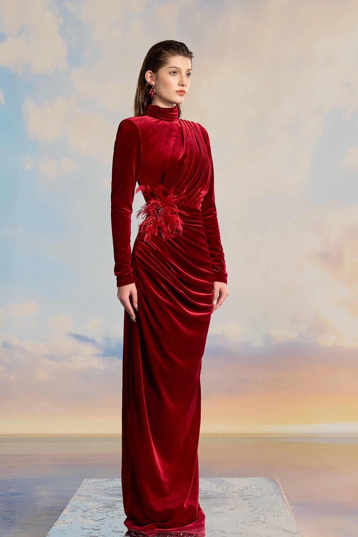 Red Velvet Turtleneck Dress Red / US 12
