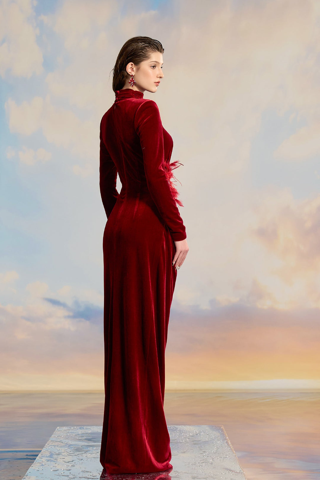 Red Velvet Turtleneck Dress M.R DESIGN Red Velvet Turtleneck Dress M.R DESIGN
