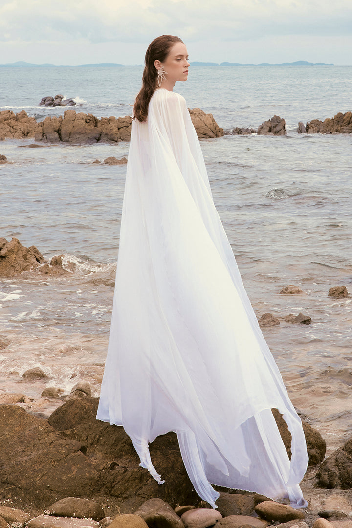 Chiffon Long Dress With Cape