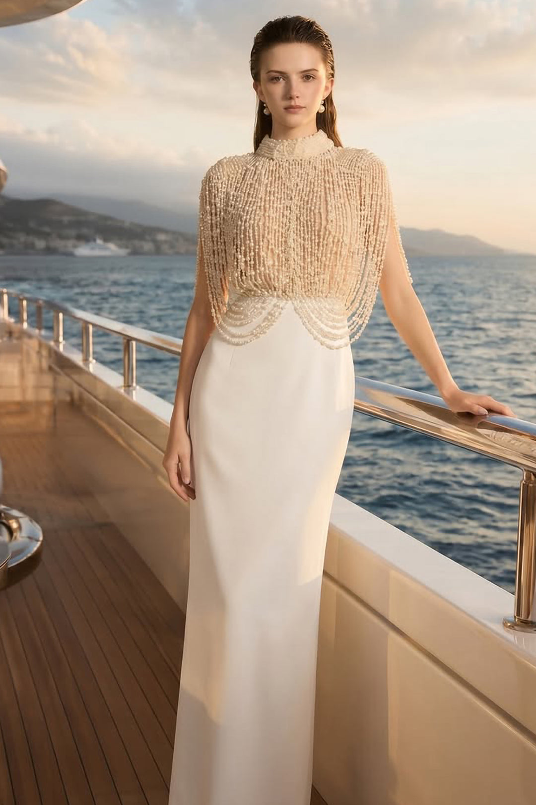 Pearl Embellishment with Royal Taffeta Dress White / US 10