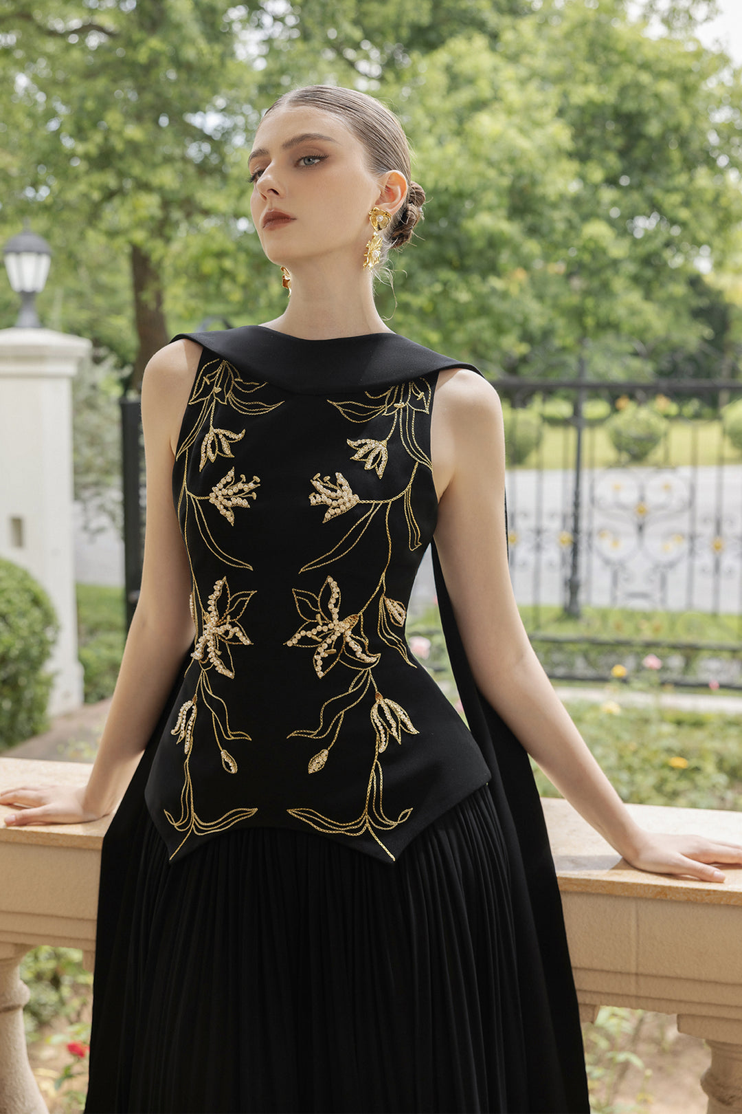 Crepe and Chiffon Dress with Embellished Scarf Detail Black / US 18 Crepe and Chiffon Dress with Embellished Scarf Detail Black / US 18