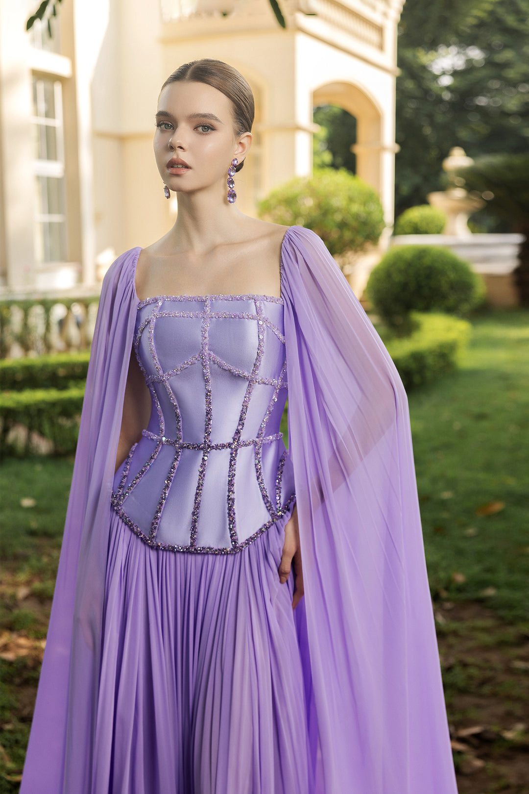 peplum chiffon dress Embroidered Peplum Top With Chiffon Skirt Gown