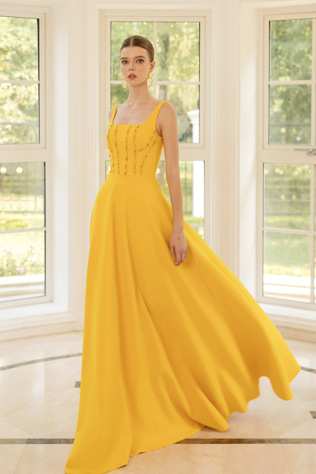 yellow bustier dress Sleek Corset Dress with Embellishments Yellow / US 22