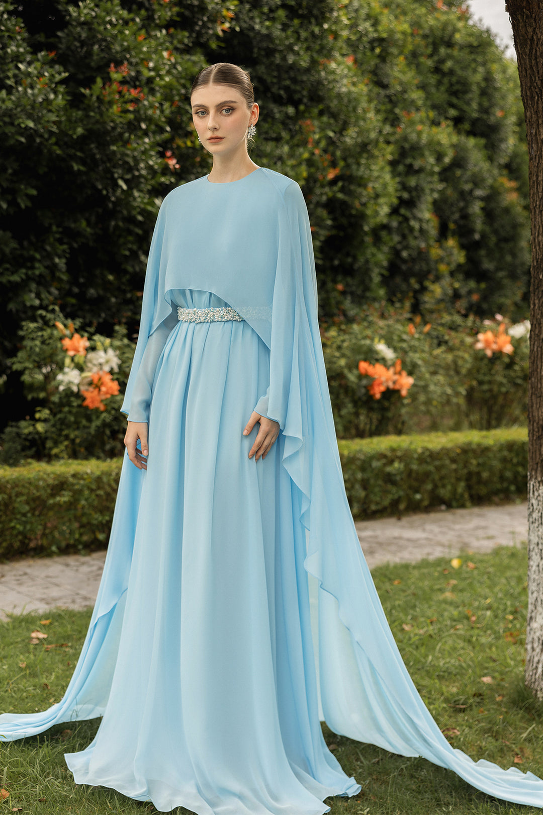 Draped Long-Sleeve Chiffon Dress M.R DESIGN Draped Long-Sleeve Chiffon Dress M.R DESIGN