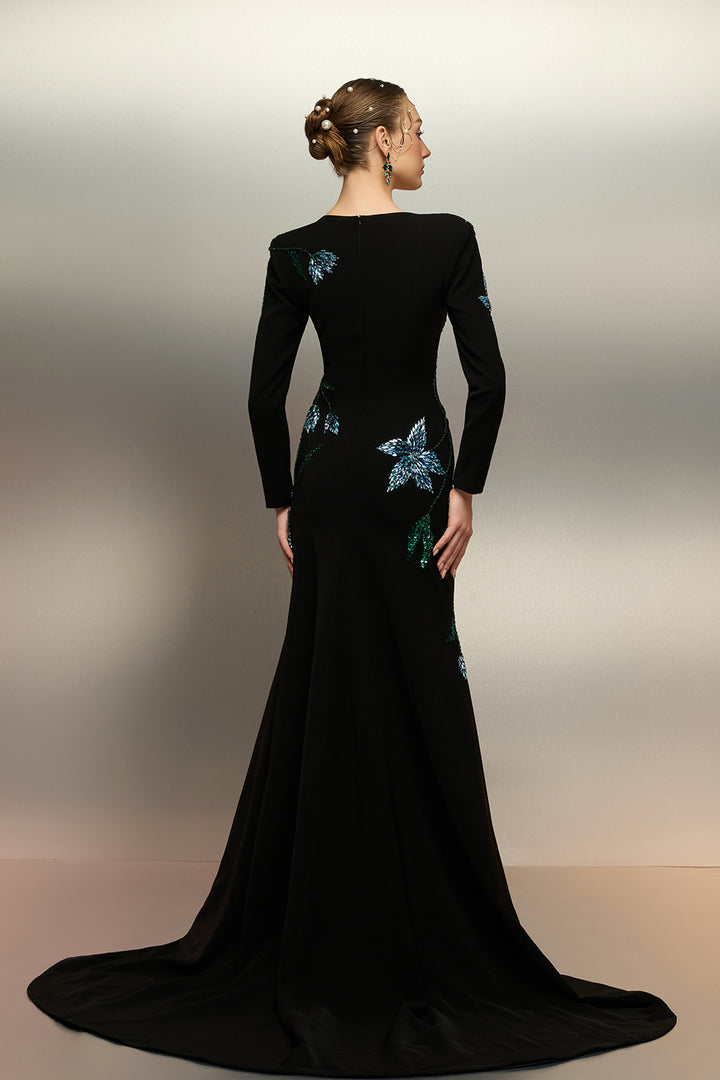 Mermaid Crepe Dress with Crystal Motifs