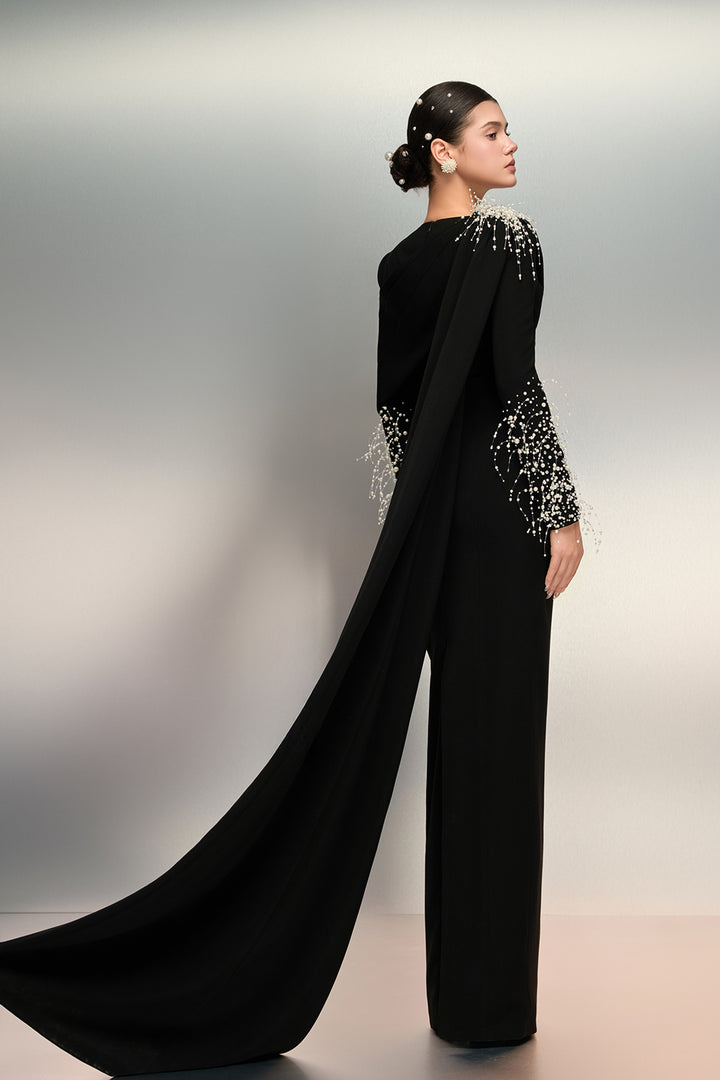 Draped Shoulder Crepe Dress