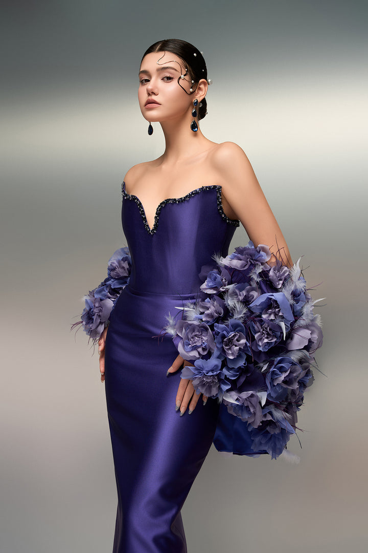 Fitted Taffeta Dress with Cape Details