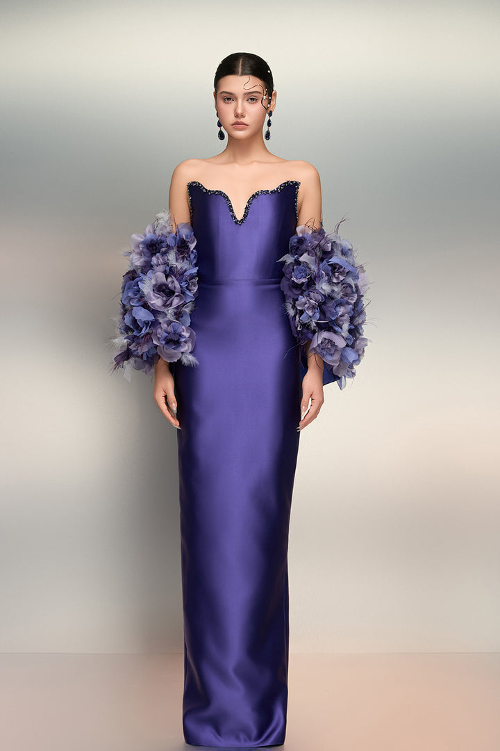 Fitted Taffeta Dress with Cape Details