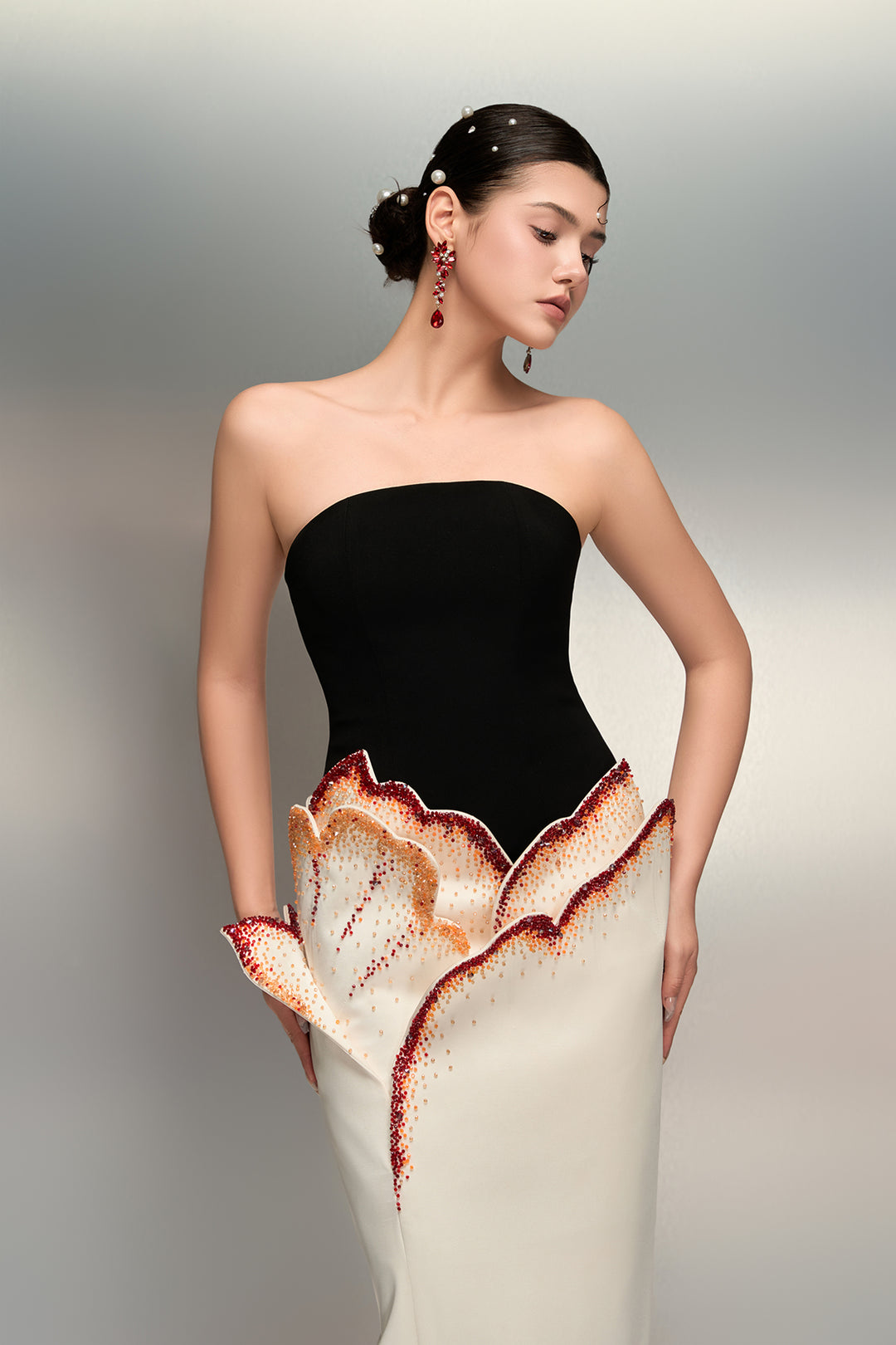Crystal Petal Skirt Strapless Dress