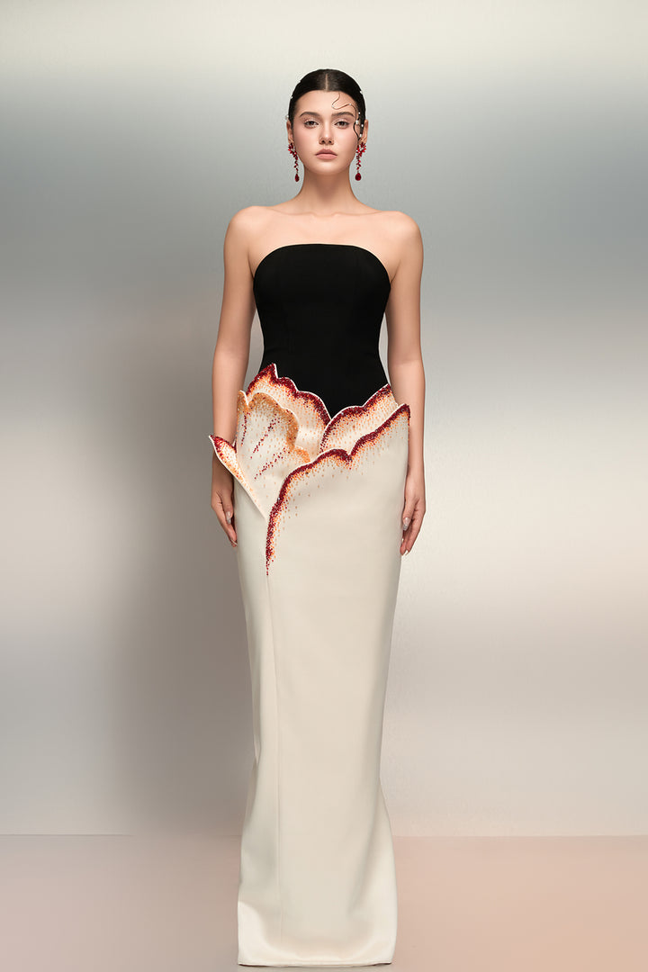 Crystal Petal Skirt Strapless Dress