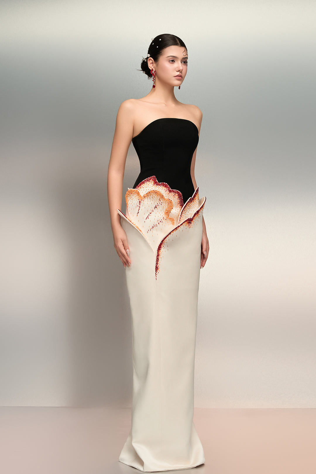 Crystal Petal Skirt Strapless Dress