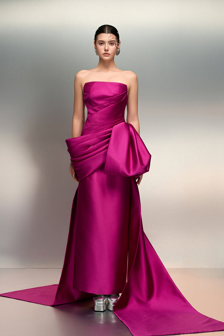 Strapless Dress with Drape Train