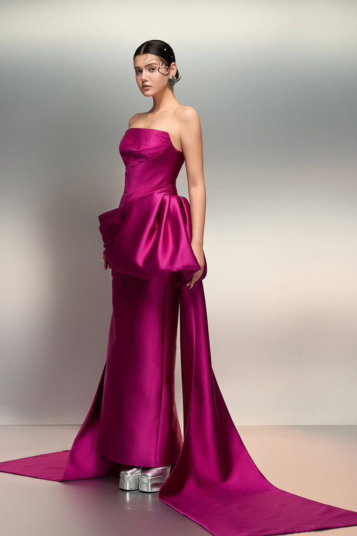 Strapless Dress with Drape Train
