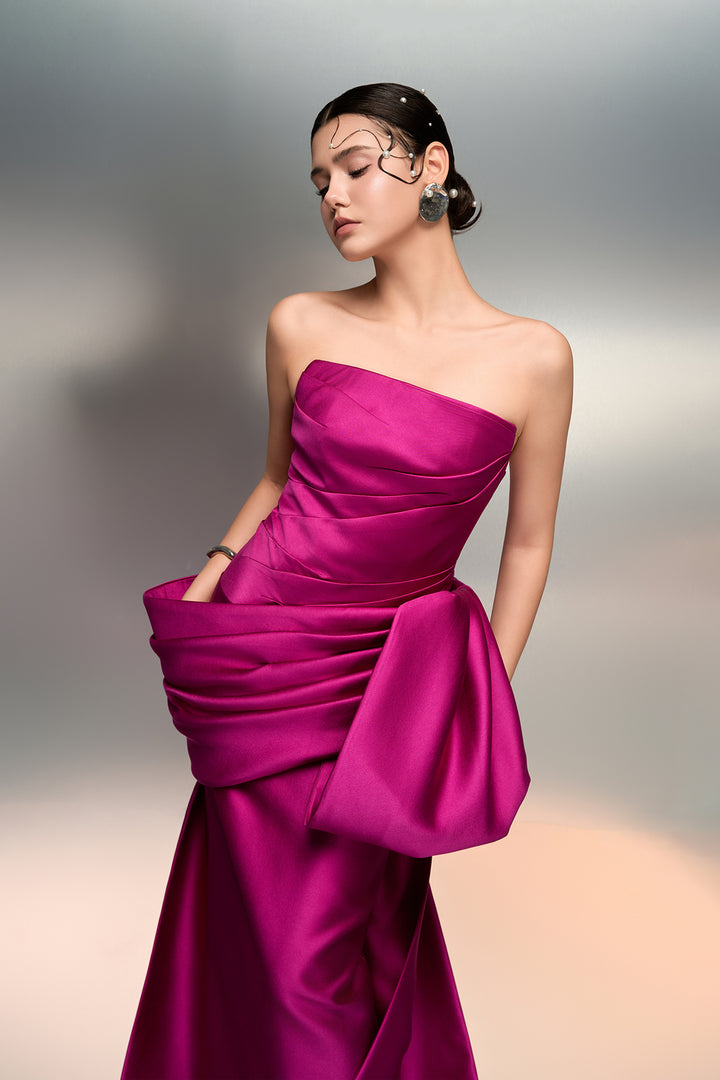 Strapless Dress with Drape Train