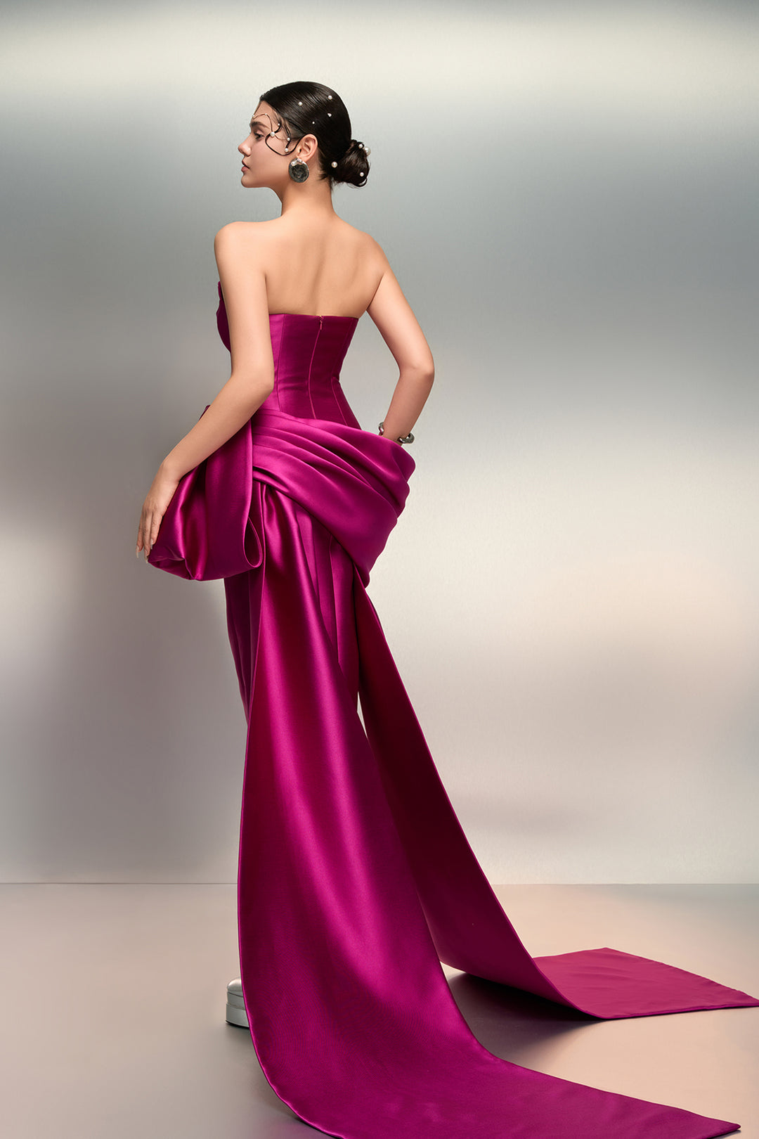 Strapless Dress with Drape Train