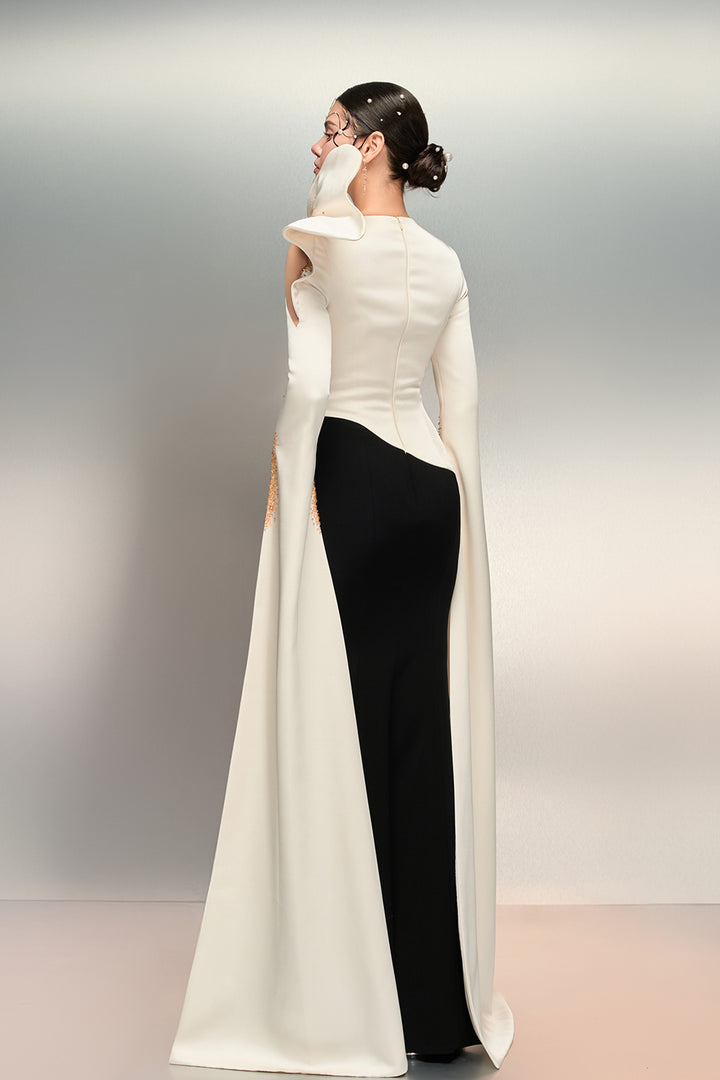 Crystal-Trimmed with Cape Crepe Dress