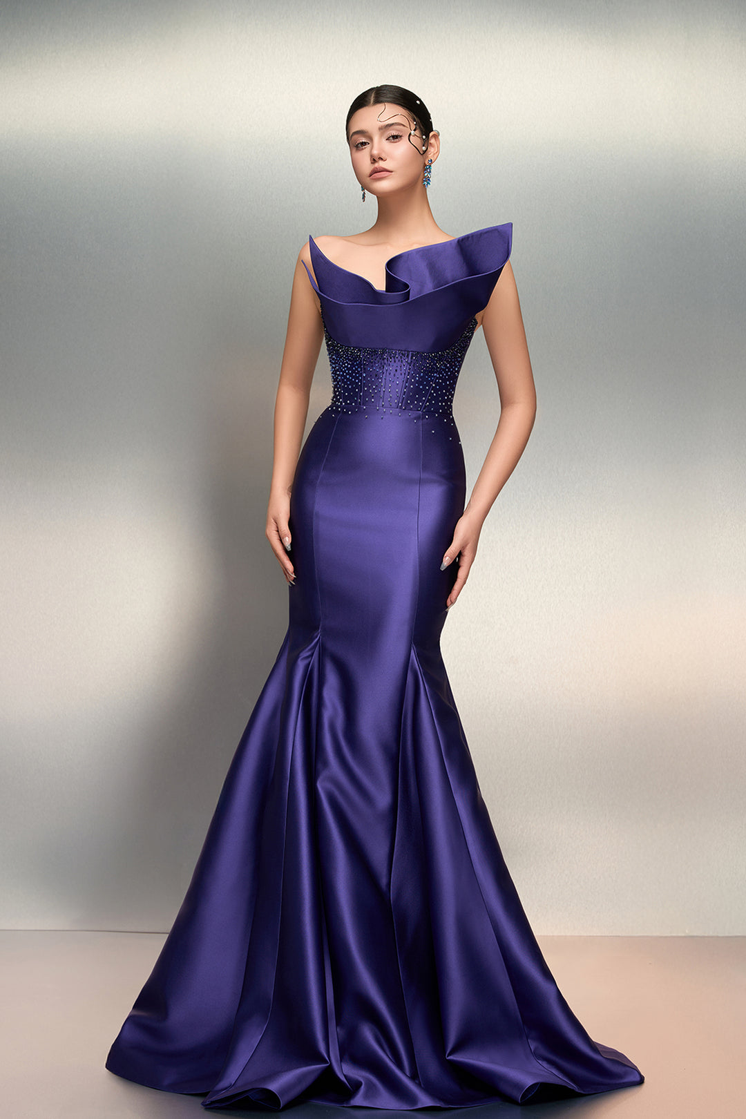 purple taffeta bridesmaid dress Regency Purple Formal Dresses Off the Shoulder Straps Bodice Zip Back Formal Dresses with Slit