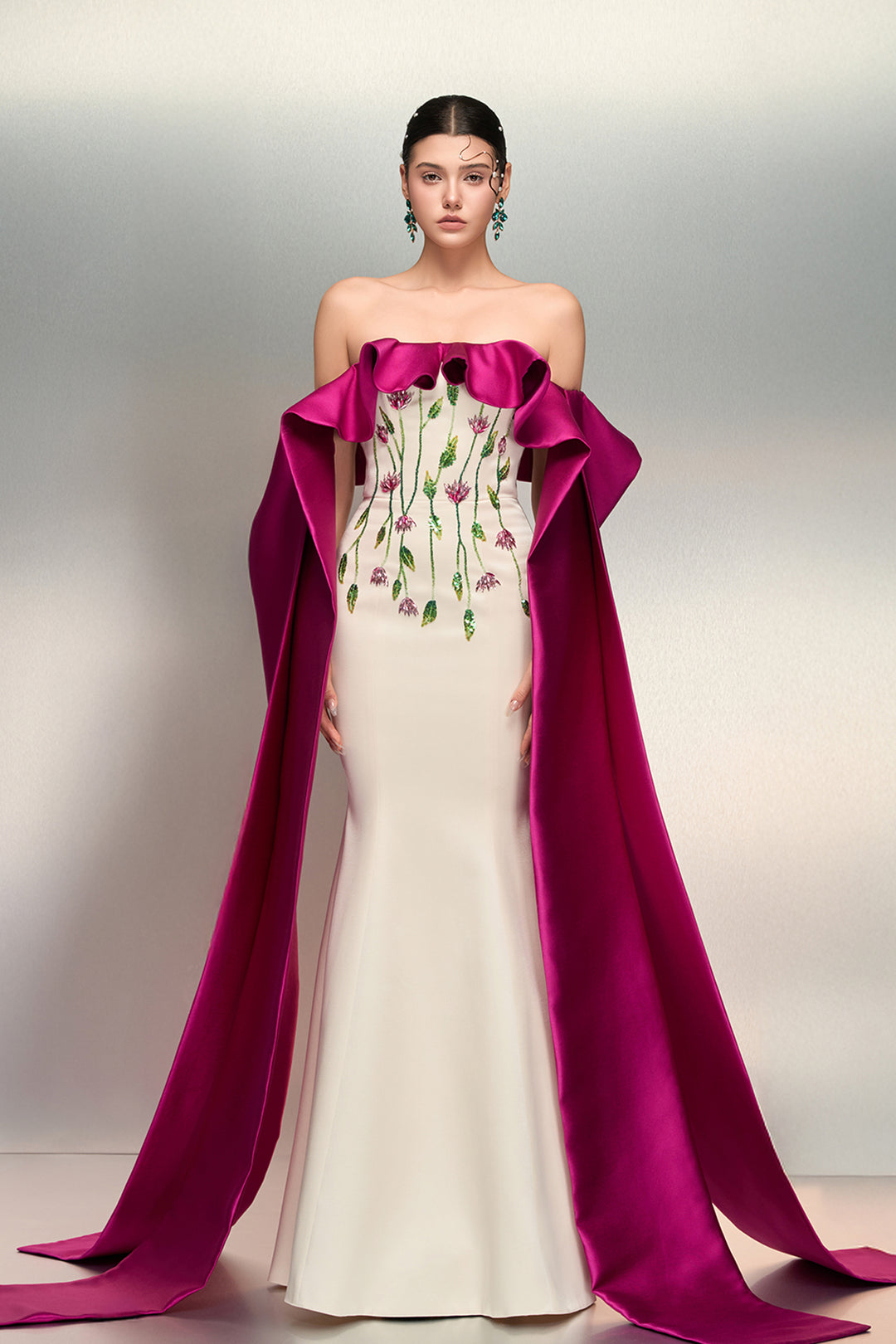 taffeta off the shoulder dress Teri Jon Taffeta Off Shoulder Twist Beaded Tulle Gown