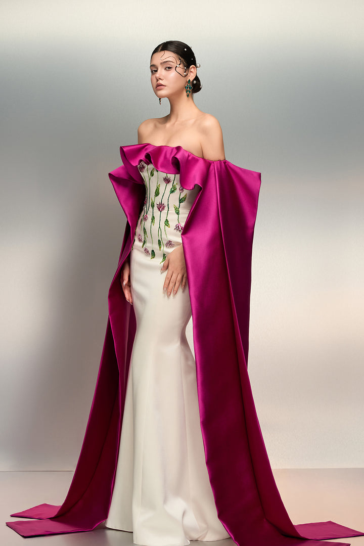 Taffeta Off-The-Shoulder Floral Dress