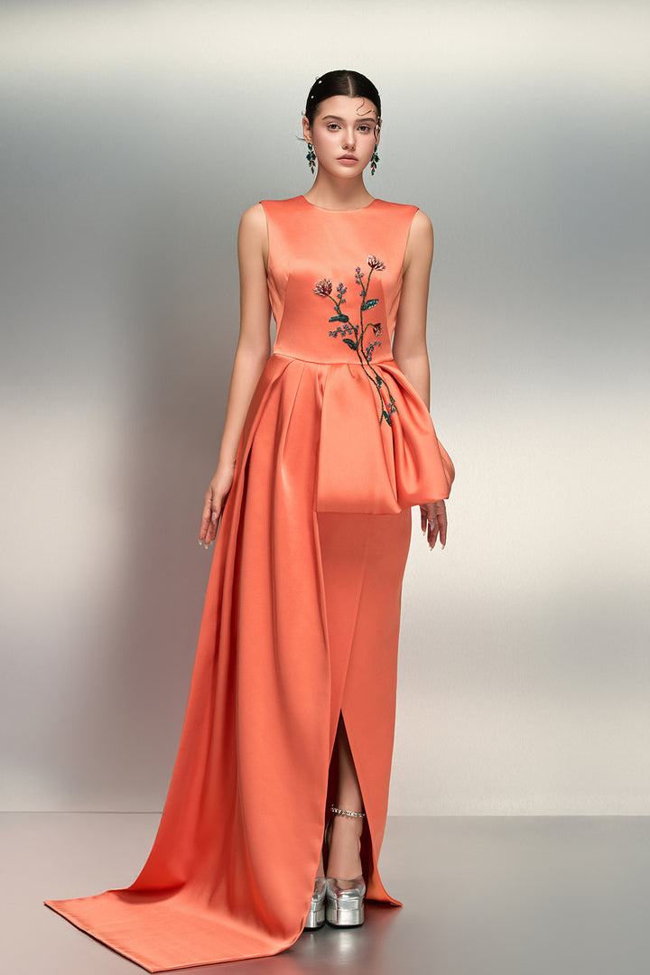 Crystal Floral Bow with Silk Taffeta Dress