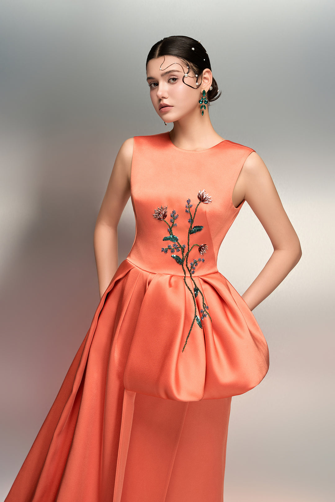 Crystal Floral Bow with Silk Taffeta Dress