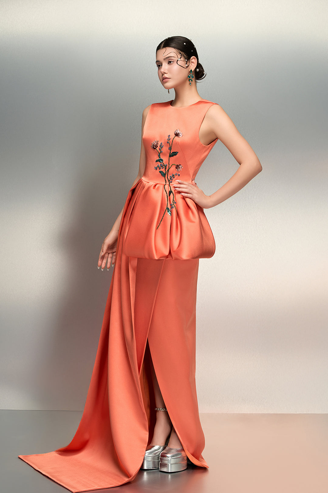 Crystal Floral Bow with Silk Taffeta Dress