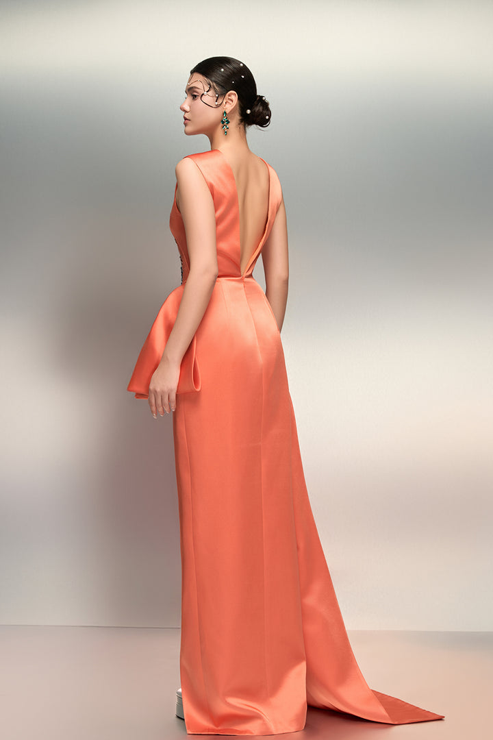 Crystal Floral Bow with Silk Taffeta Dress