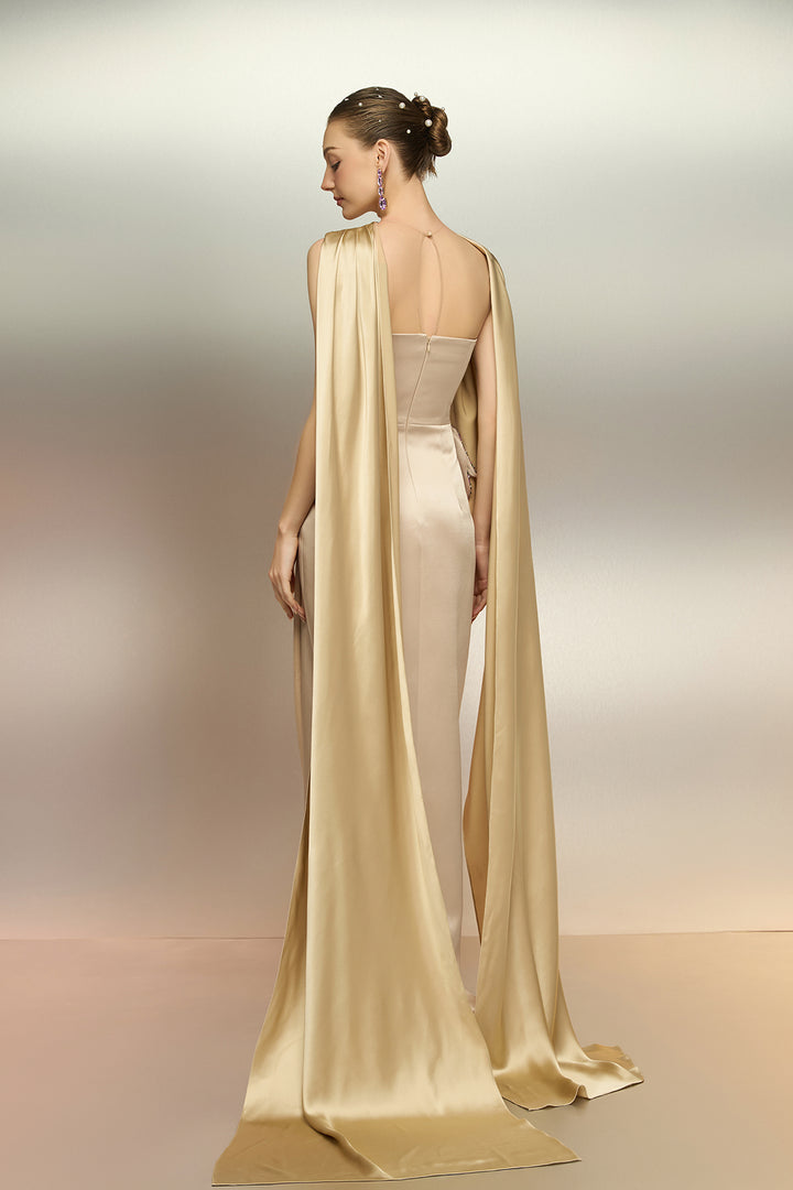 Silk Taffeta Dress with Floral Motif