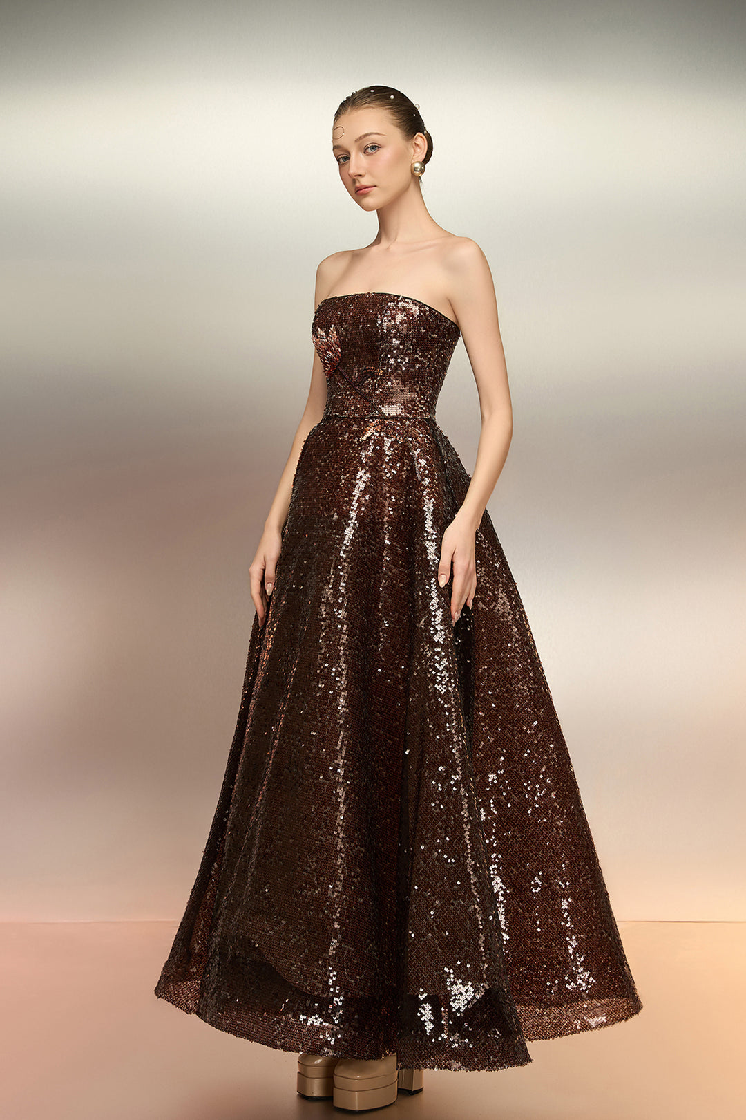 Sequin A-Line with Strapless Bodice M.R DESIGN Sequin A-Line with Strapless Bodice M.R DESIGN