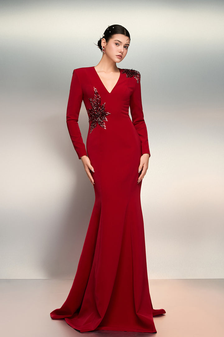 V-neckline Silhouette Crepe Dress