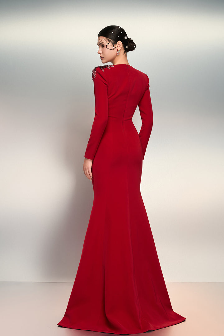 V-neckline Silhouette Crepe Dress