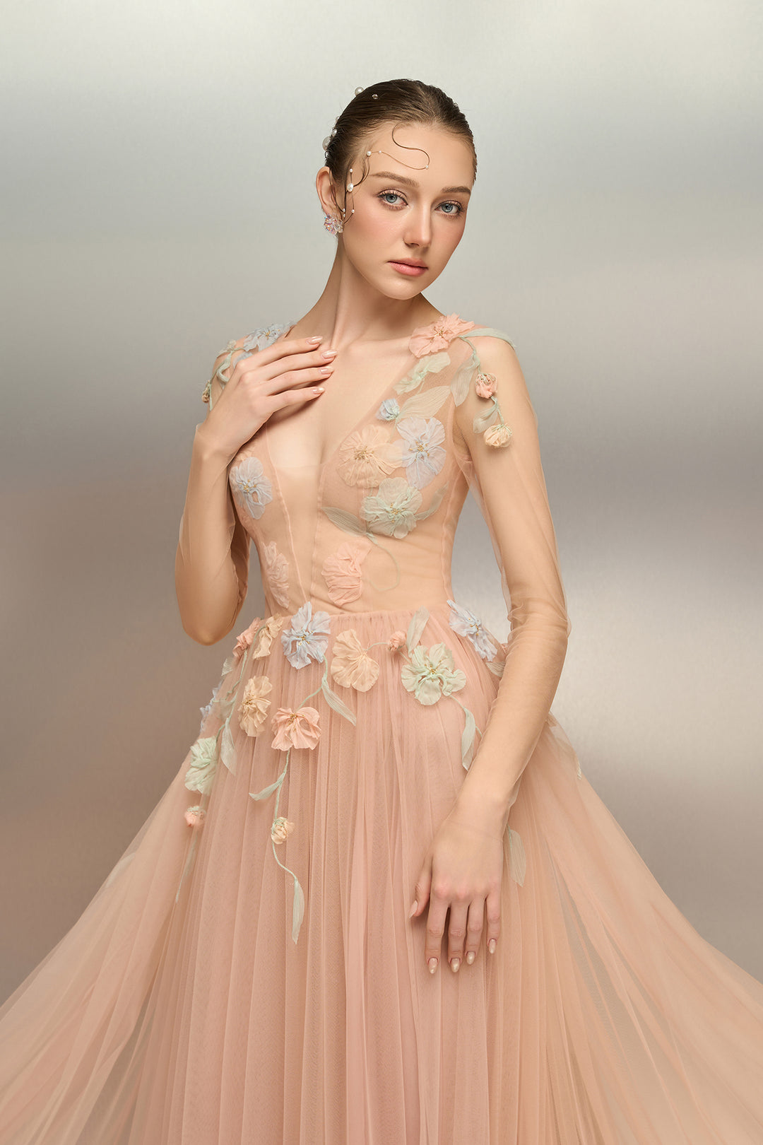 Cloud-Layered Tulle Dress with Fitted Bodice