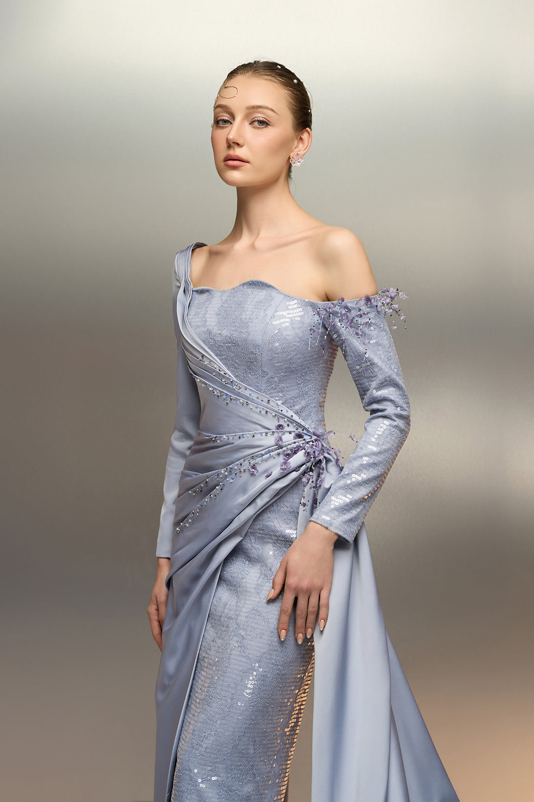 Cape-Driven Satin Dress