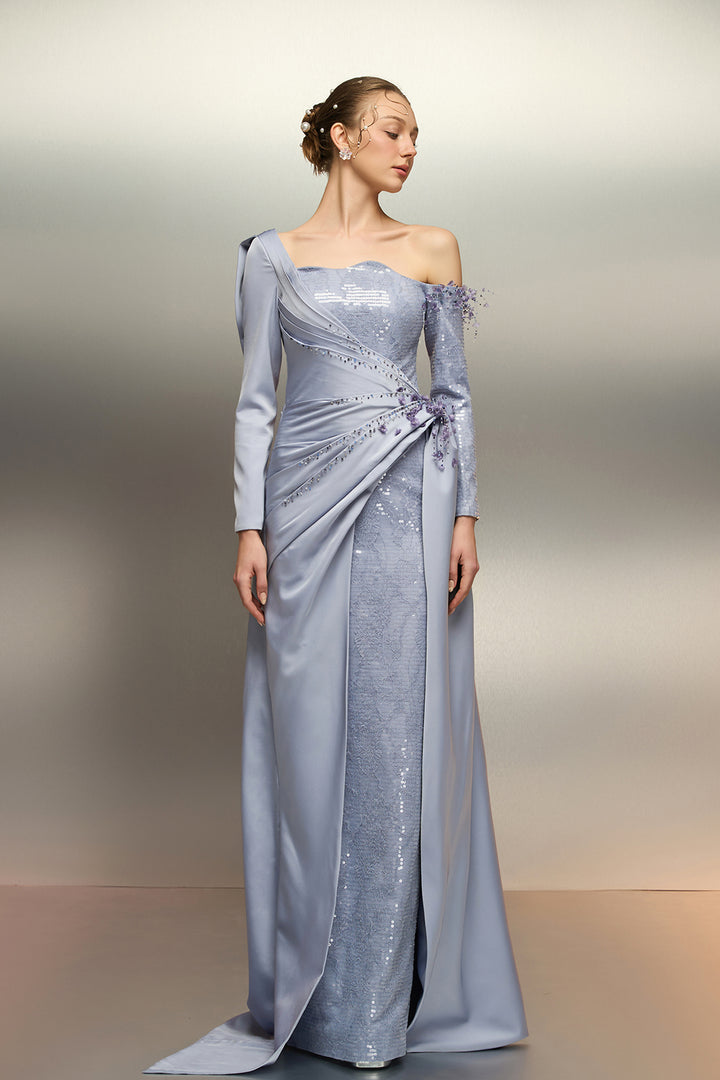 Cape-Driven Satin Dress