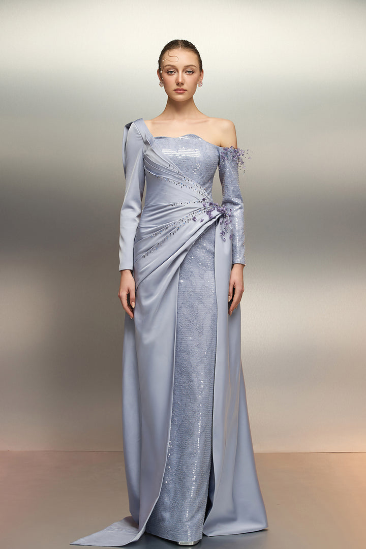 Cape-Driven Satin Dress