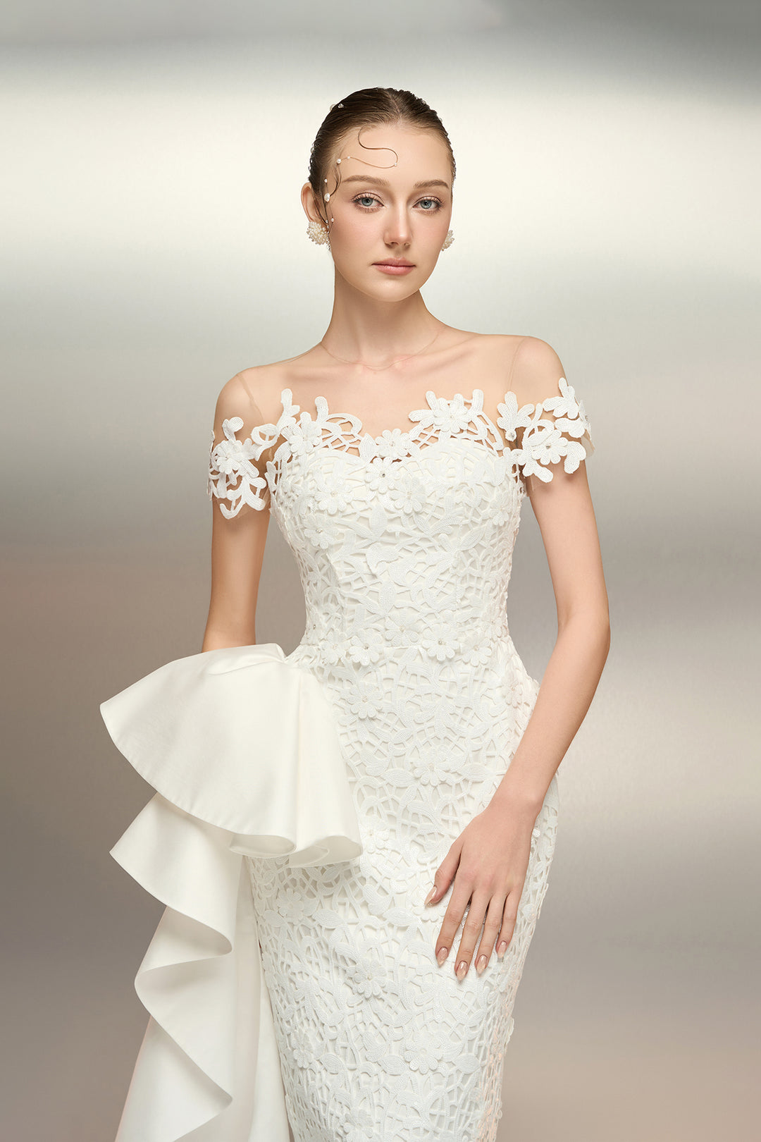 Mermaid with Cape and Off-The-Shoulder Neckline