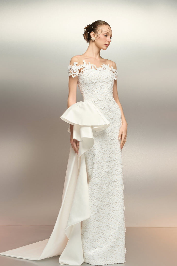 Mermaid with Cape and Off-The-Shoulder Neckline