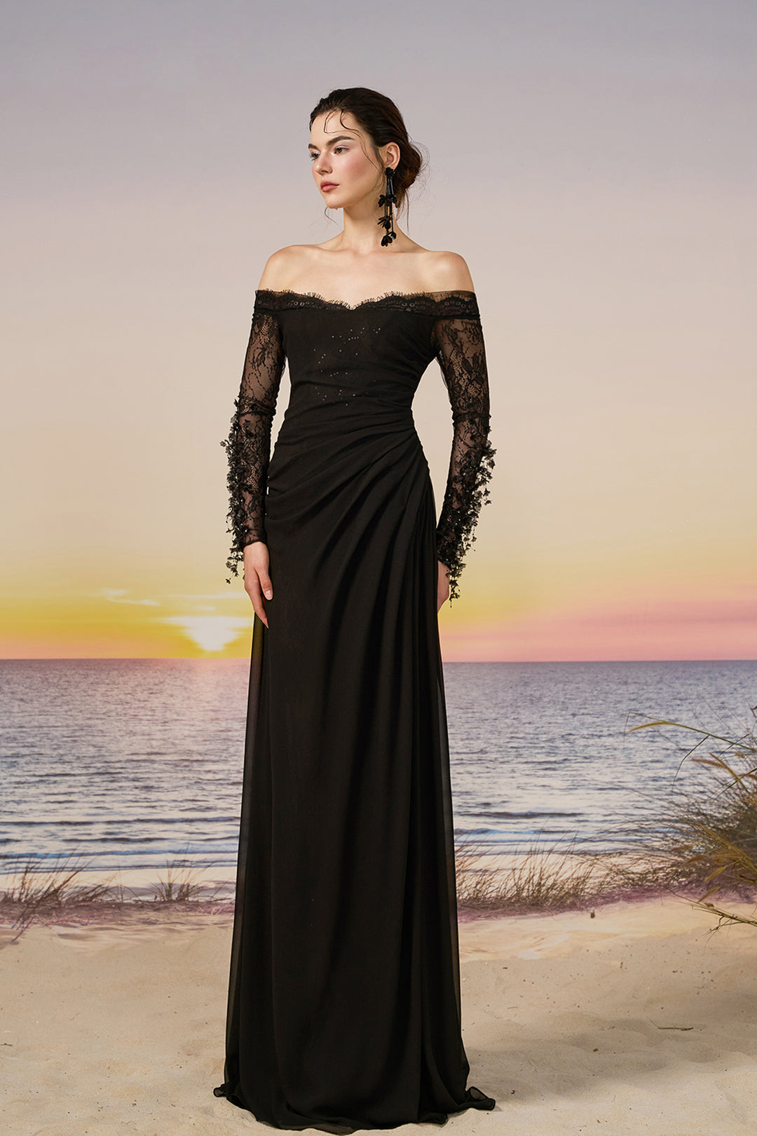 Chiffon Lace A-line Dress with Floral Appliqus M.R DESIGN Chiffon Lace A-line Dress with Floral Appliqus M.R DESIGN
