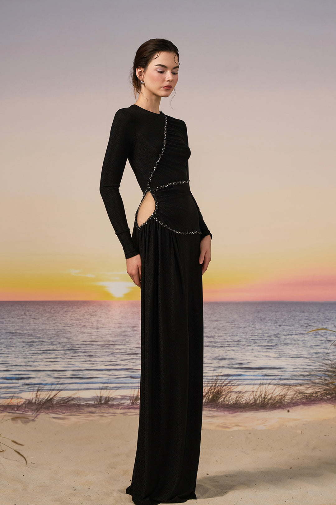 Glitter Jersey Dress with Crystal Trim Black / US 16 Glitter Jersey Dress with Crystal Trim Black / US 16