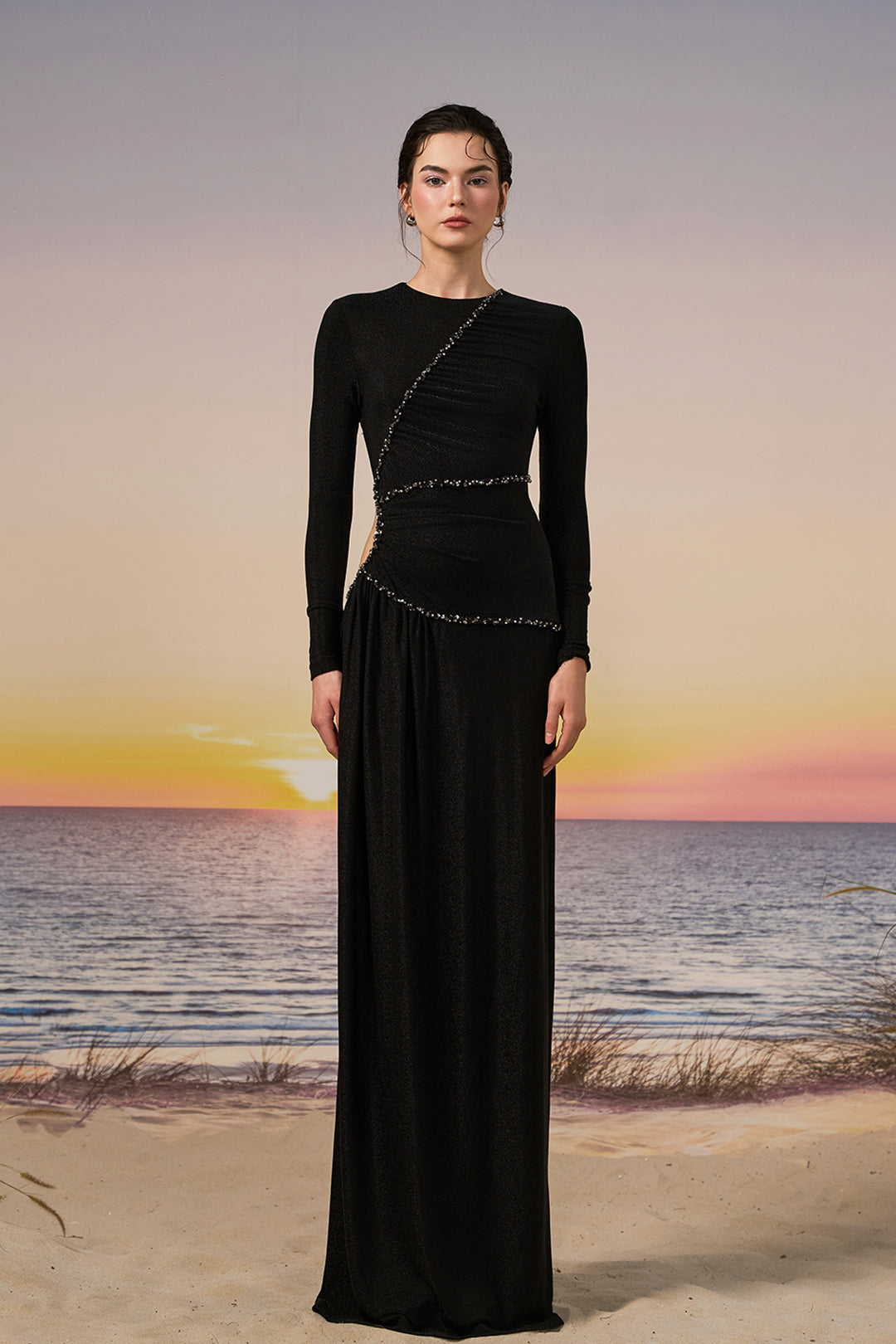 Glitter Jersey Dress with Crystal Trim Black / US 16 Glitter Jersey Dress with Crystal Trim Black / US 16
