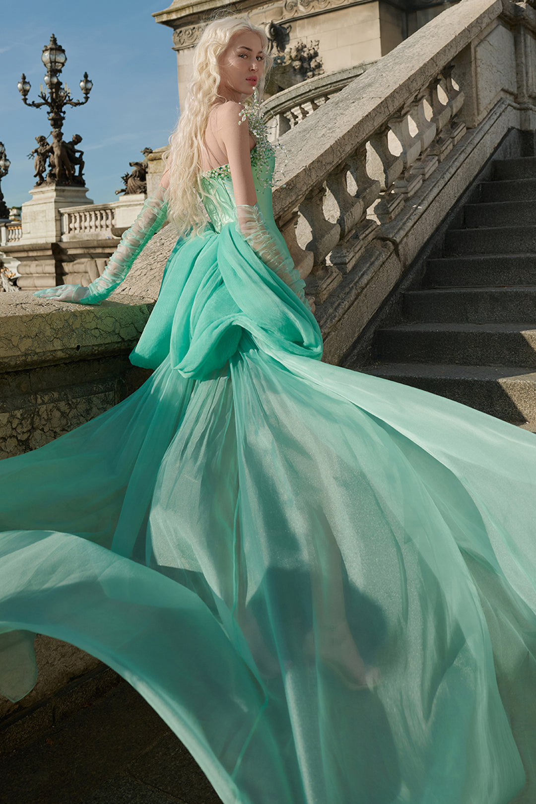 Sculpted Taffeta Dress with Crystal-Pearl Bodice