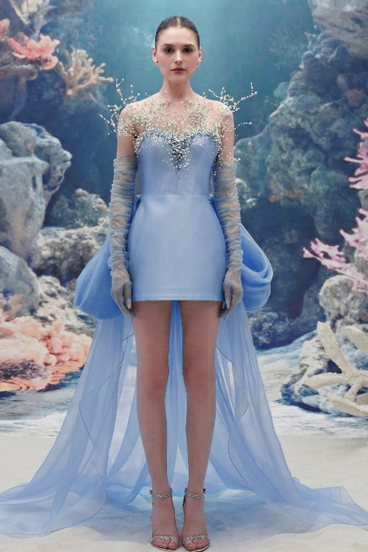 Sculpted Taffeta Dress with Crystal-Pearl Bodice