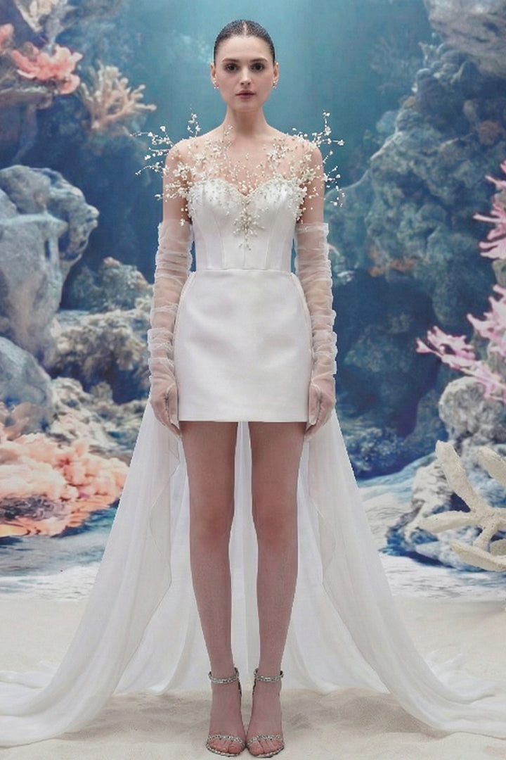Sculpted Taffeta Dress with Crystal-Pearl Bodice