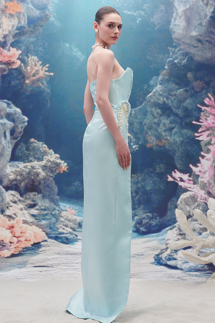 Crystal Halter Corset Glitter Tulle Dress with Feathered Gloves