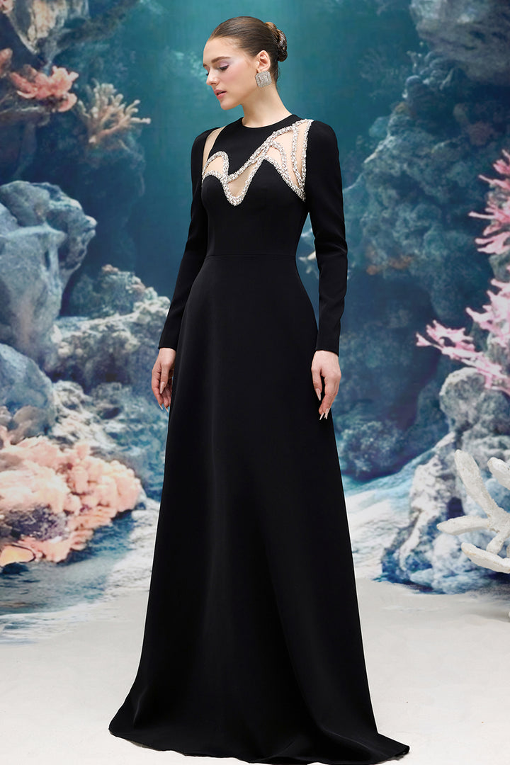 Crepe Dress with A-line Silhouette
